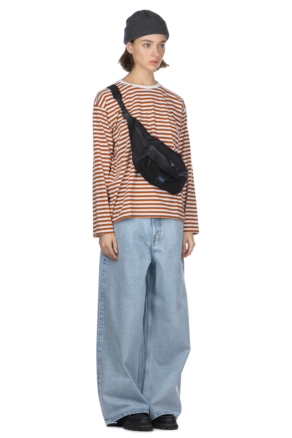 Nanamica (NAN) - COOLMAX Stripe Jersey US Tee-Sunset Orange White