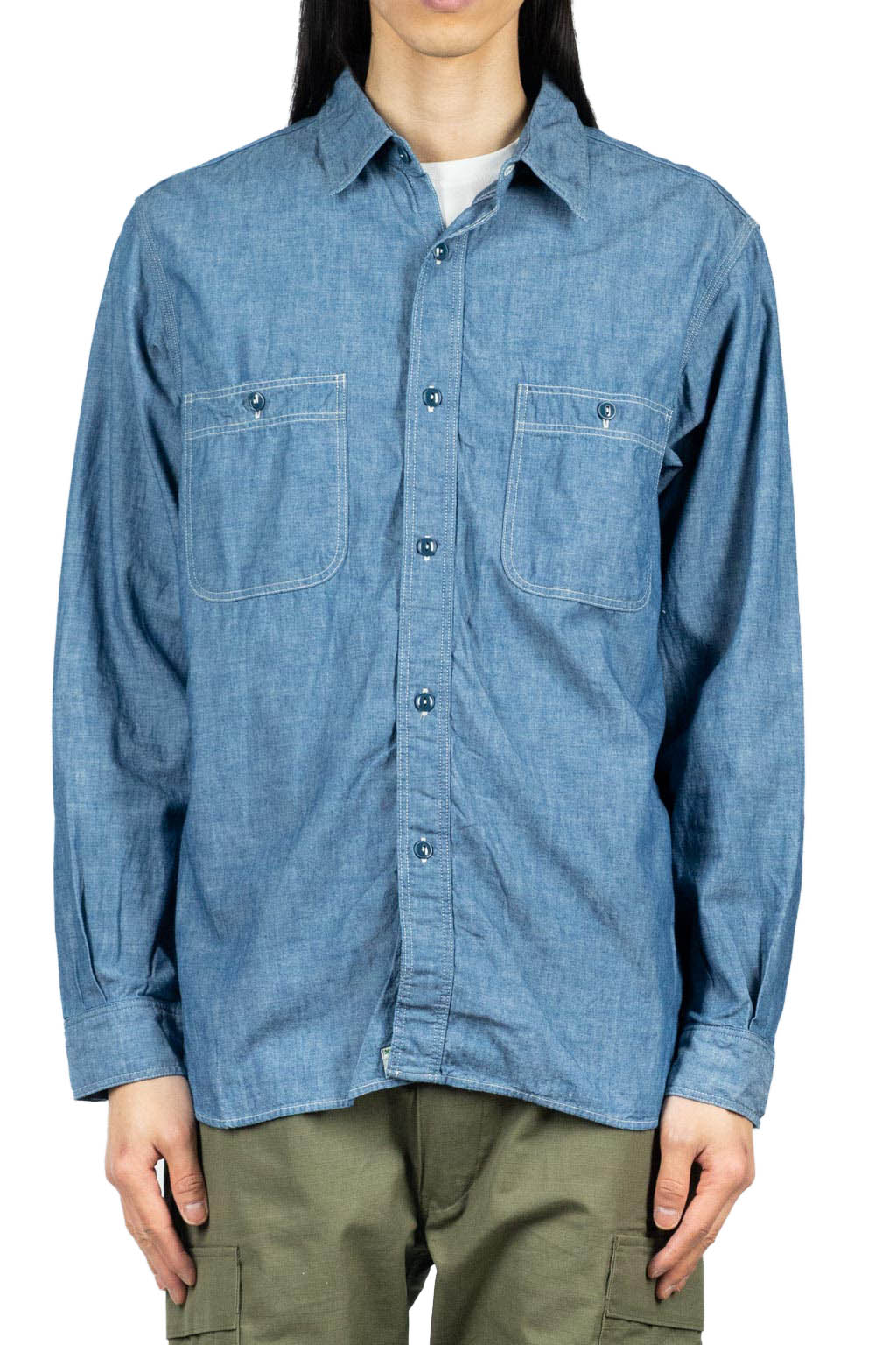 BlueButtonShop - OrSlow - OrSlow-Chambray-Work-Shirt-Blue-01-8070-84