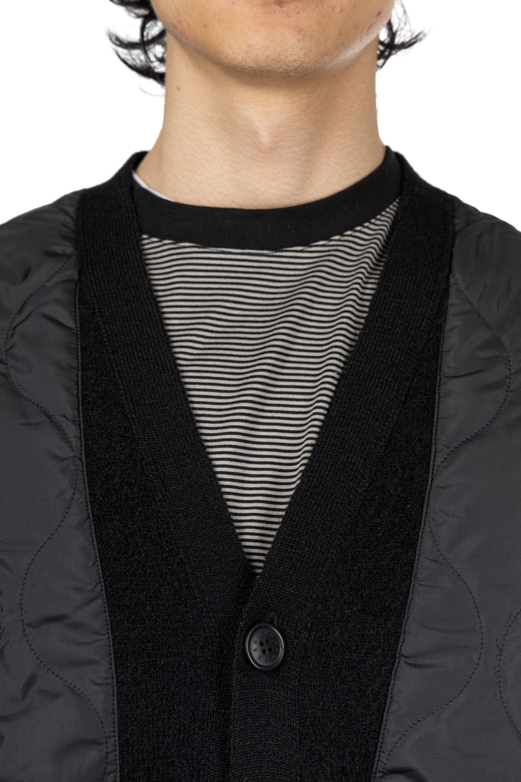 SOFTHYPHEN - Quilting Mix Mohair Cardigan - Black