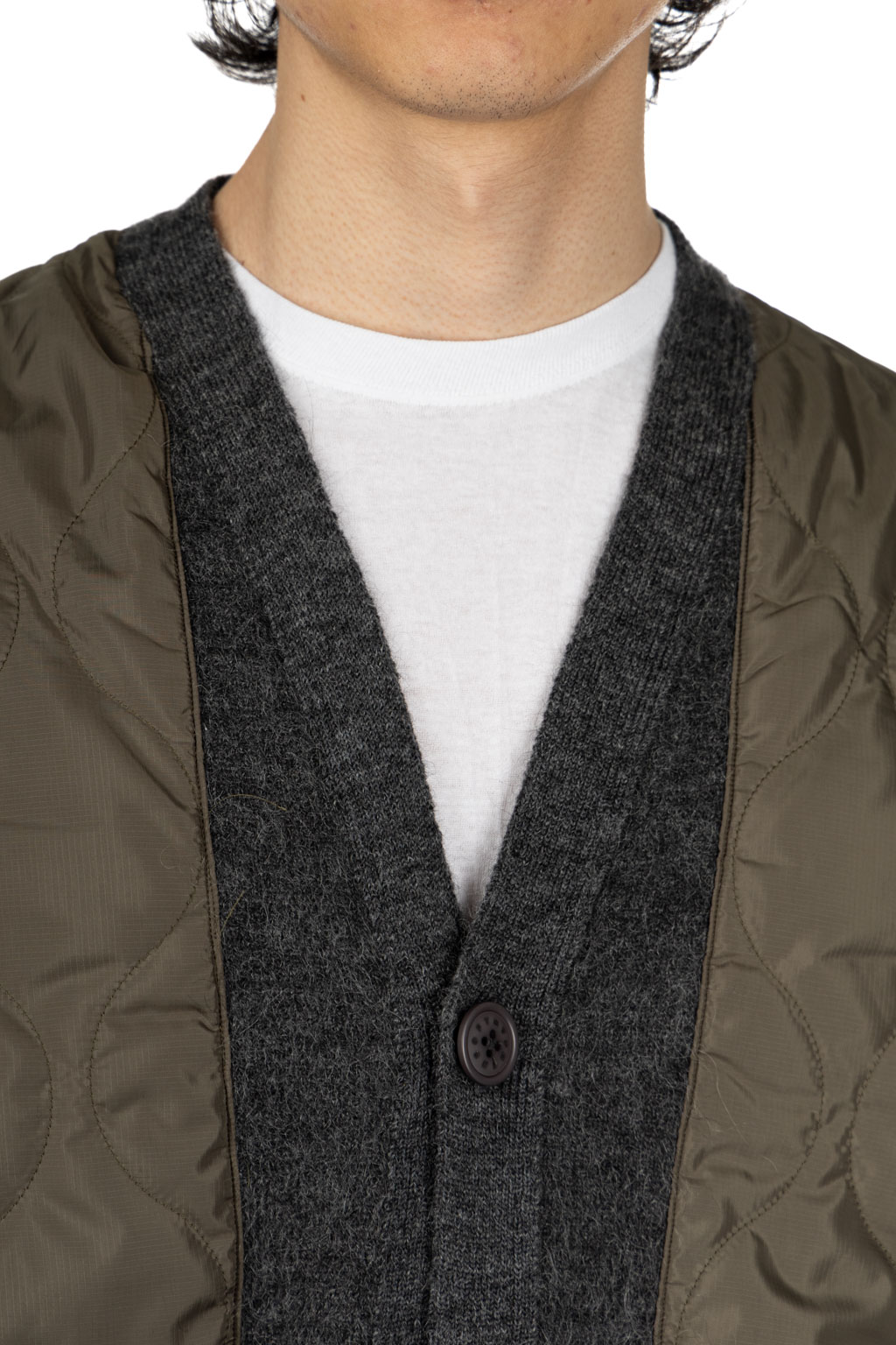 SOFTHYPHEN - Quilting Mix Mohair Cardigan - Grey