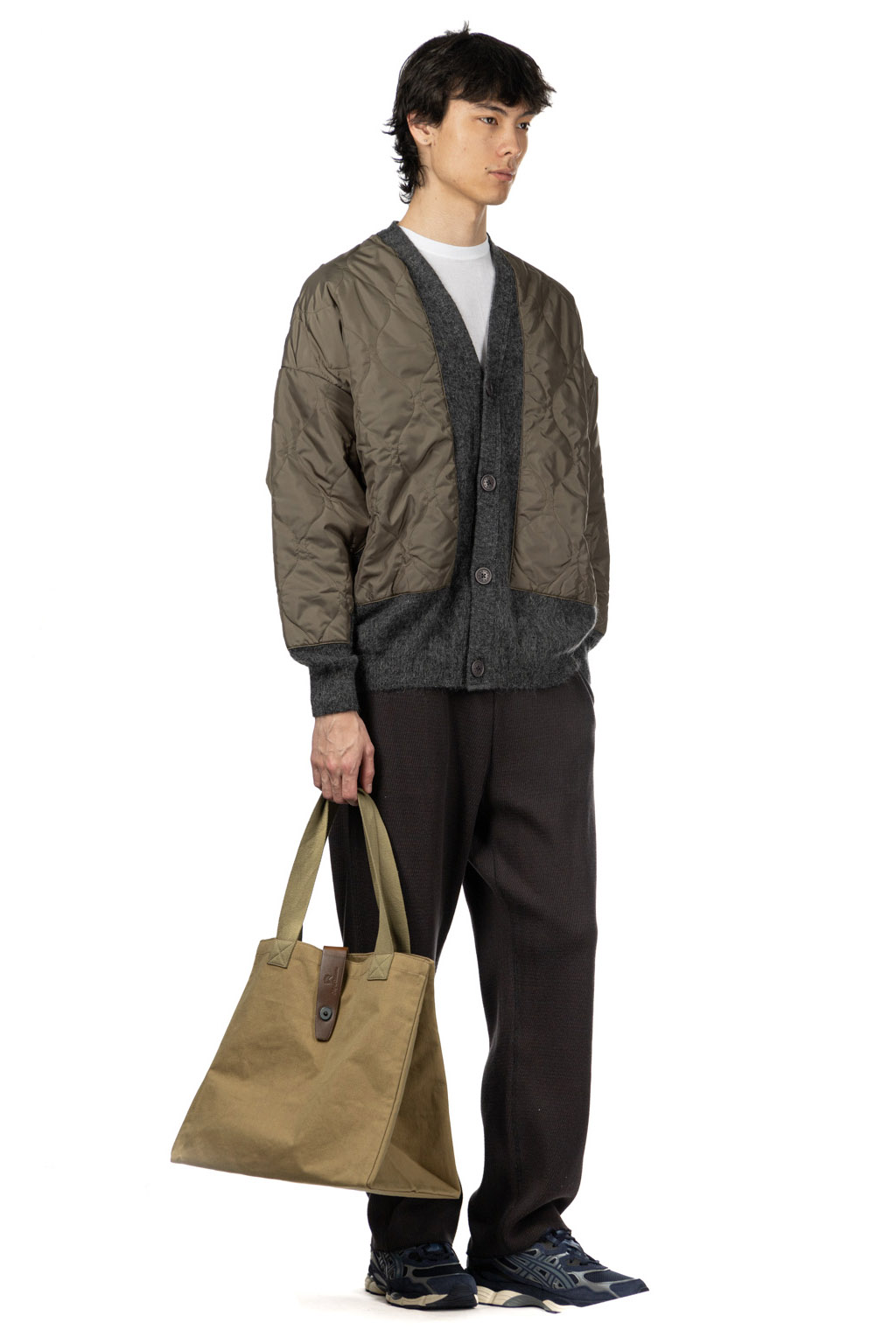 SOFTHYPHEN - Quilting Mix Mohair Cardigan - Grey