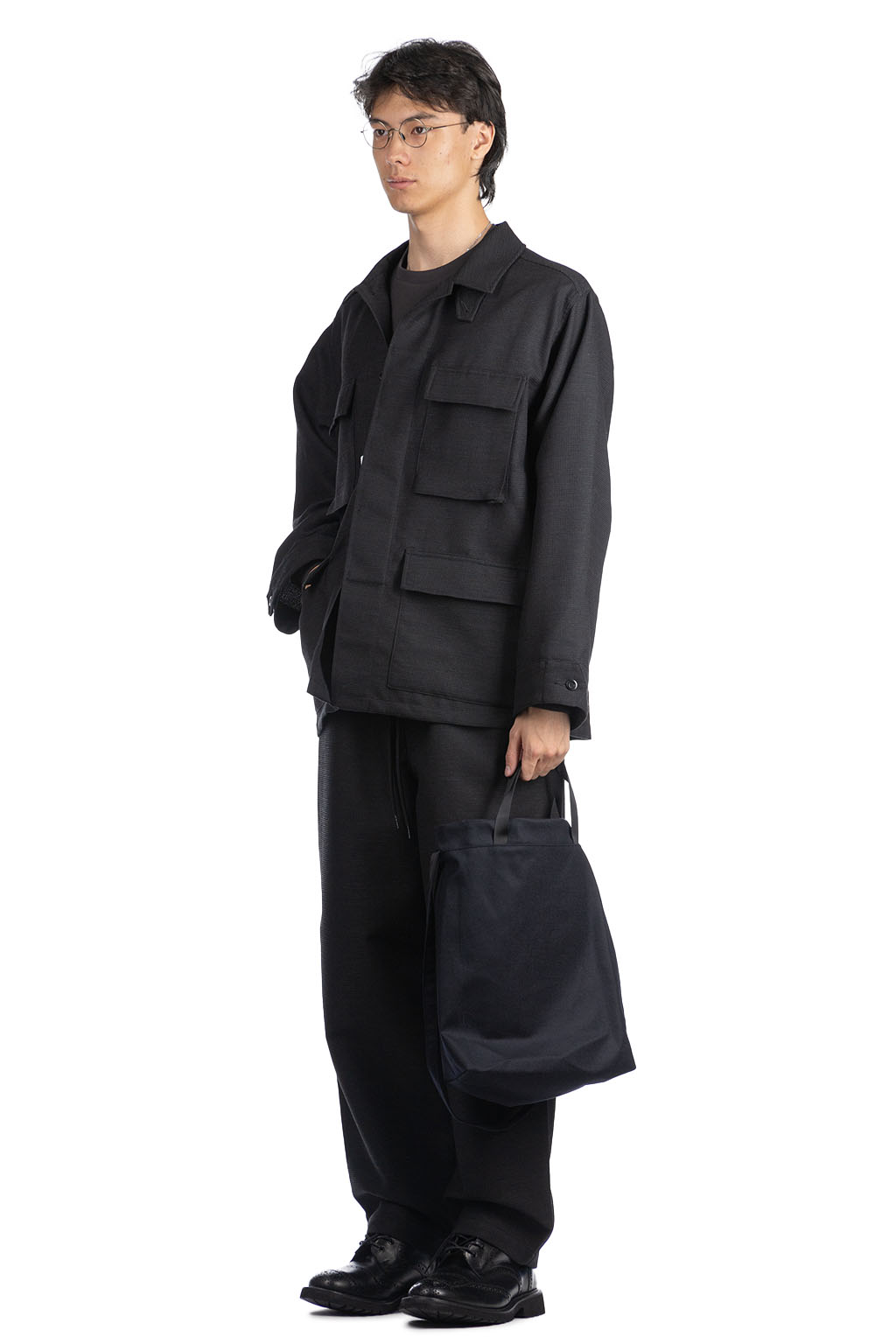 Still by hand - 3-layer tote bag-Black Navy