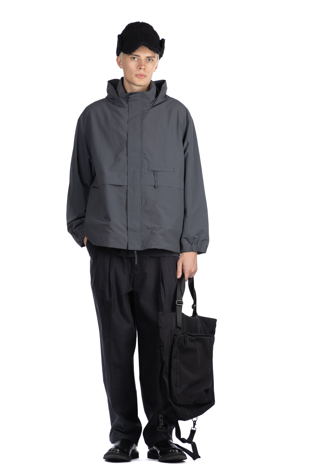 Still by hand - Stand collar field jacket-Blue Grey