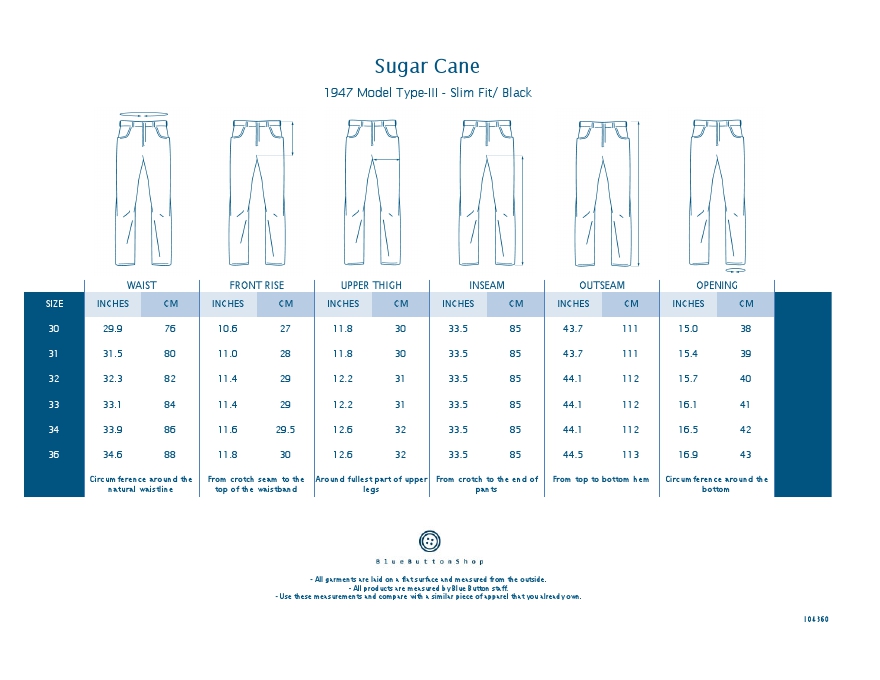 Sugar Cane 1947 Model Type-III - Slim Fit/ Black