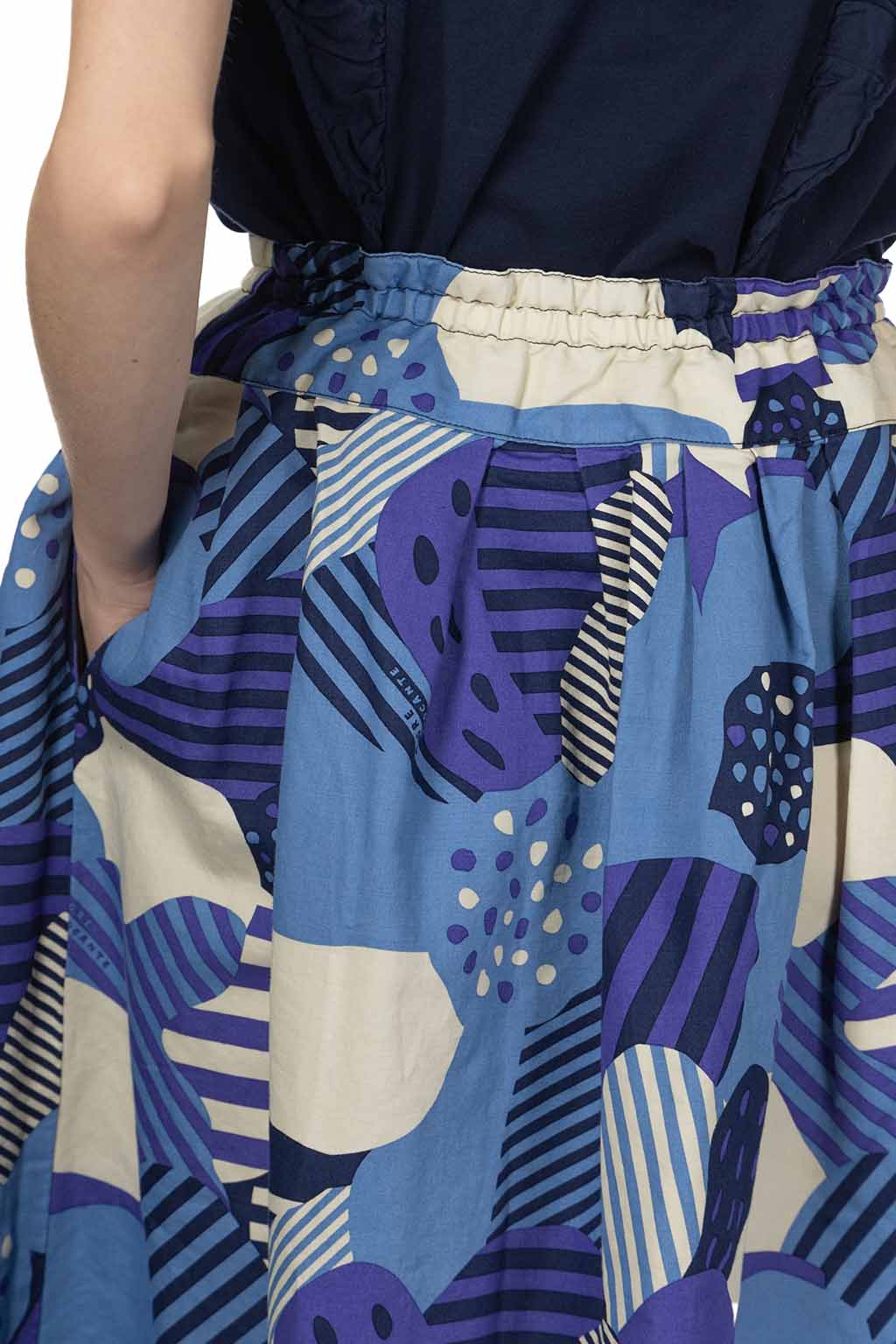 Tigre Brocante - Cotton Linen Flower Printed Skirt - Blue