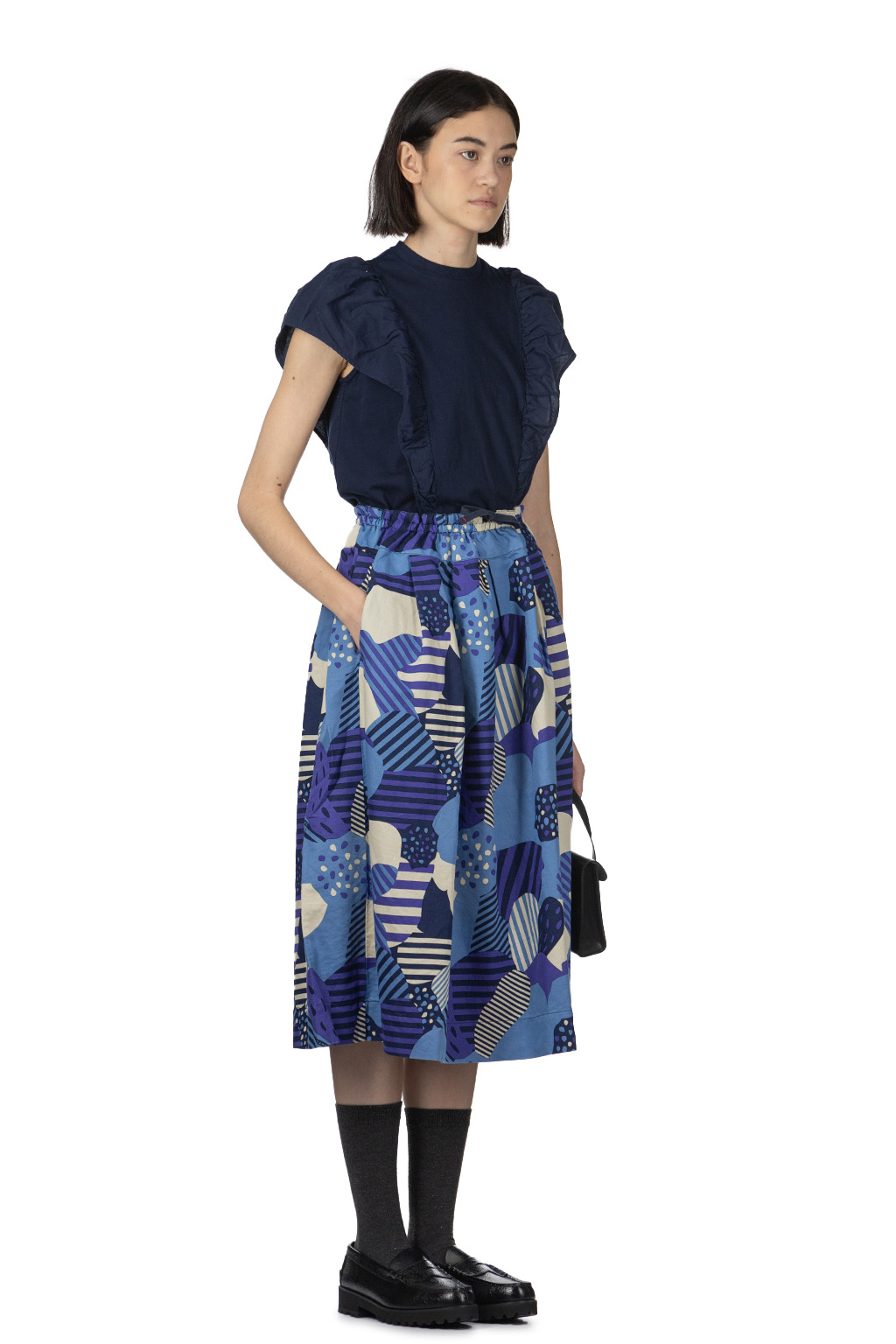 Tigre Brocante - Cotton Linen Flower Printed Skirt - Blue