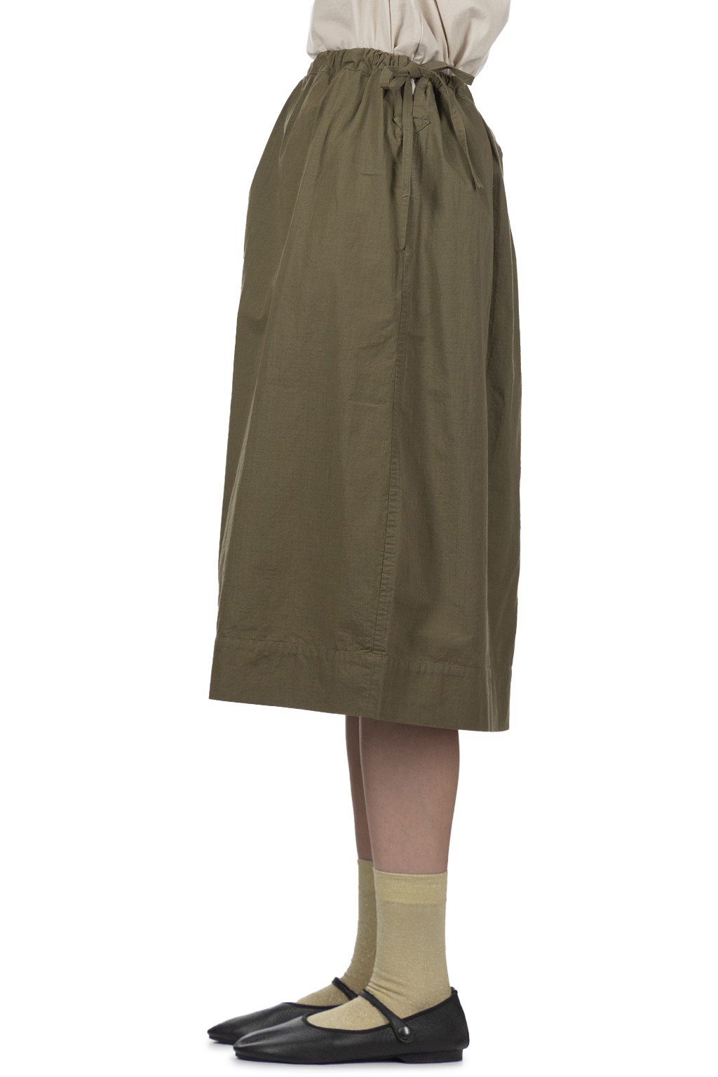 Tigre Brocante - Cotton Nylon Side Slit Skirt - Khaki