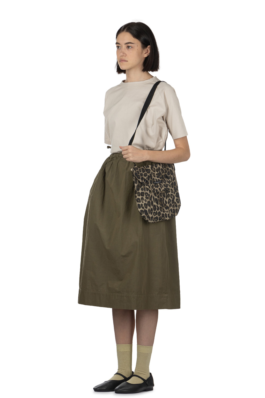 Tigre Brocante - Cotton Nylon Side Slit Skirt - Khaki