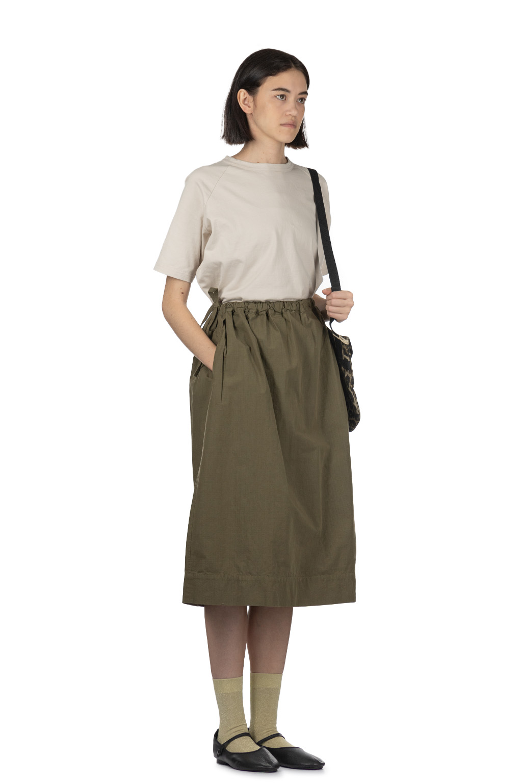 Tigre Brocante - Cotton Nylon Side Slit Skirt - Khaki