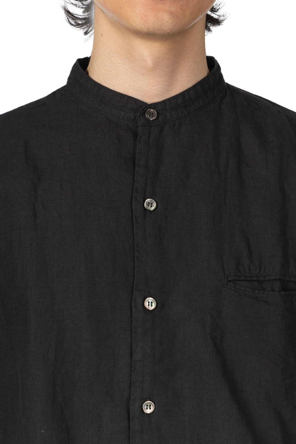 Tigre Brocante - Linen Venice Stand Shirt - Black