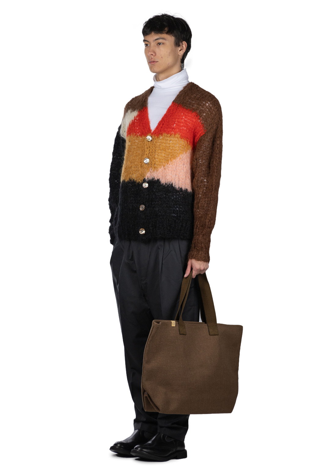 UNUSED - Mohair and Wool Men Cardigan - Brown Multi