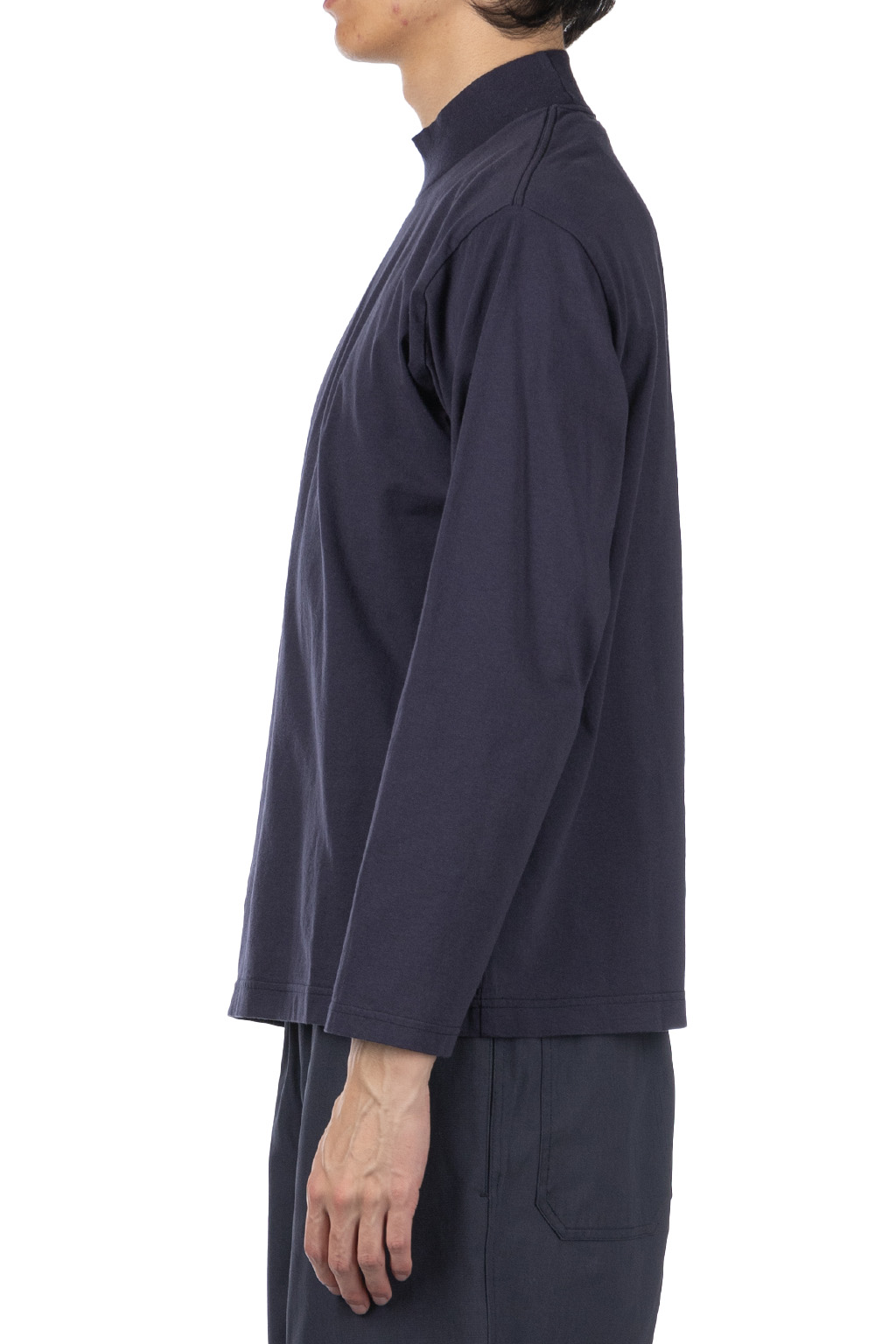 YLEVE - Y : Cotton Jersey Mock Neck LS Tee - Navy